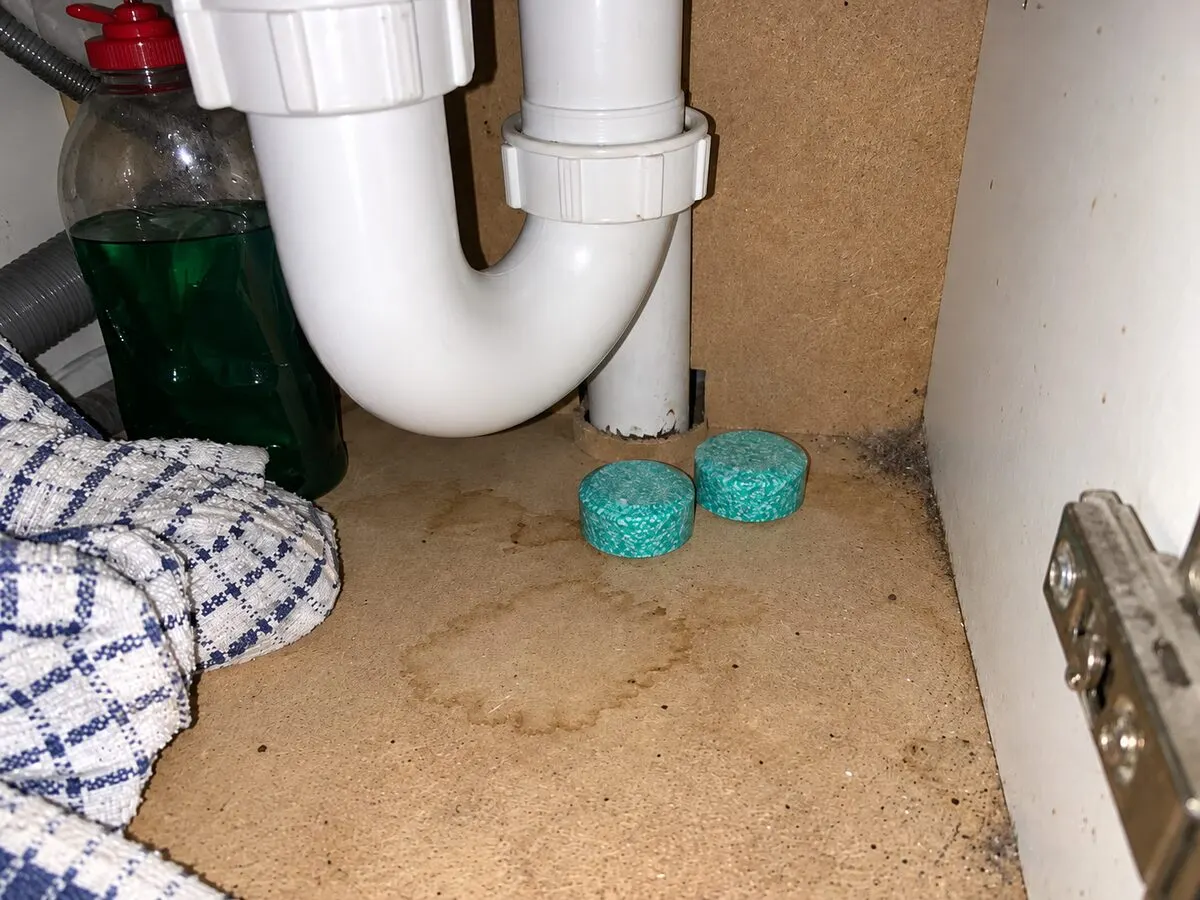 MintGuard balls placed under a kitchen sink